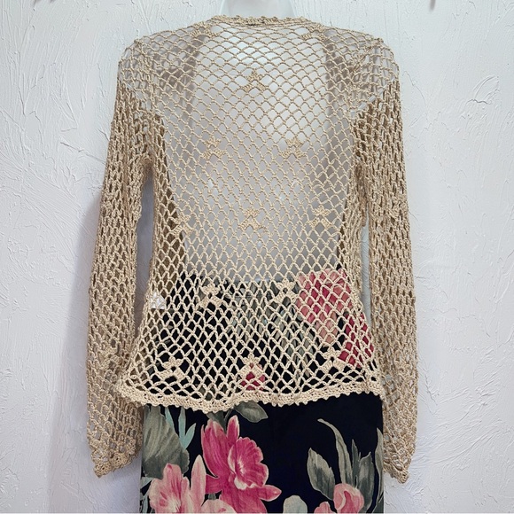 Vintage 2000s Floral Crochet Cardigan Womens S M Boho Y2k Lightweight Sweater - Picture 3 of 9